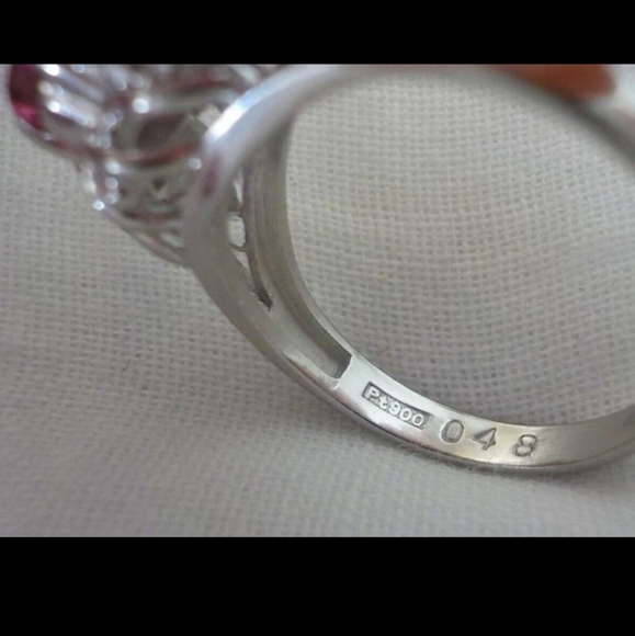 Platinum Natural Ruby Diamond Halo Ring - Picture 3 of 9